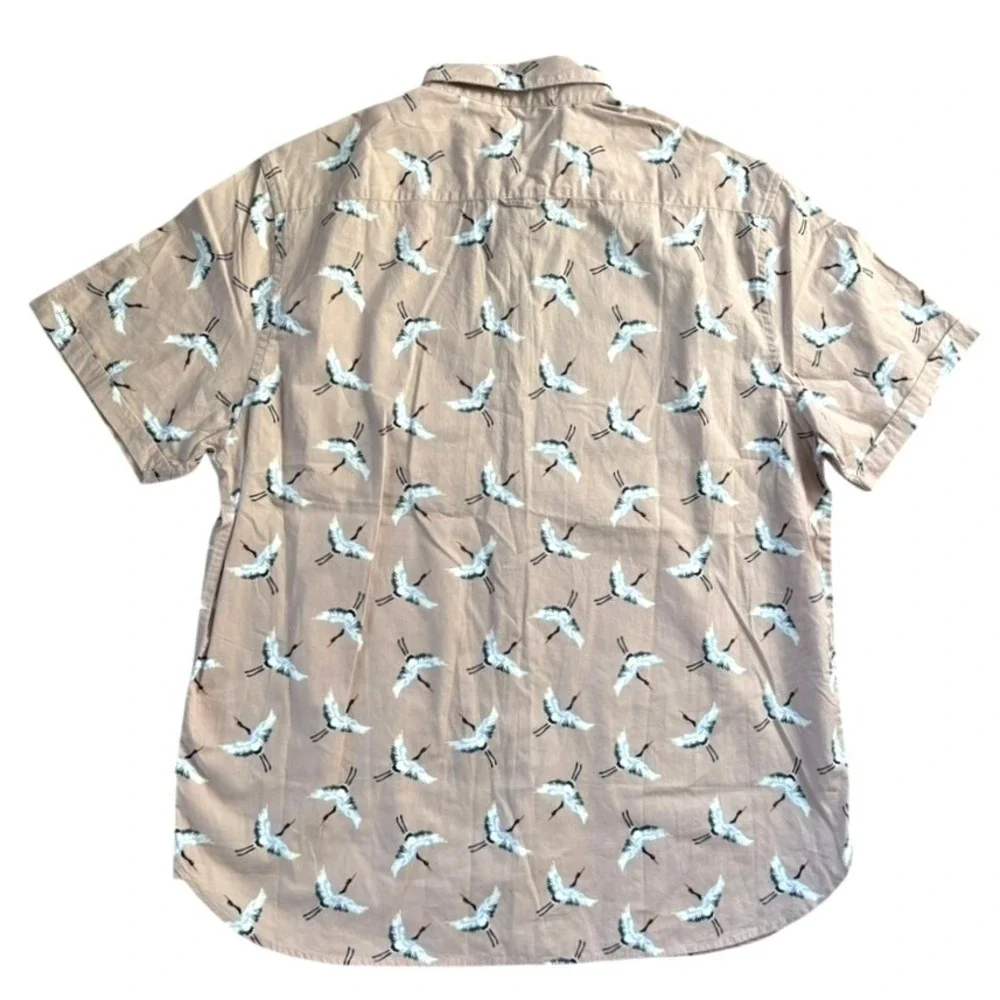 Cactus Man Ricky Singh AOP Button Up‎ Sz XL Beige Flying Crane Preppy Casual